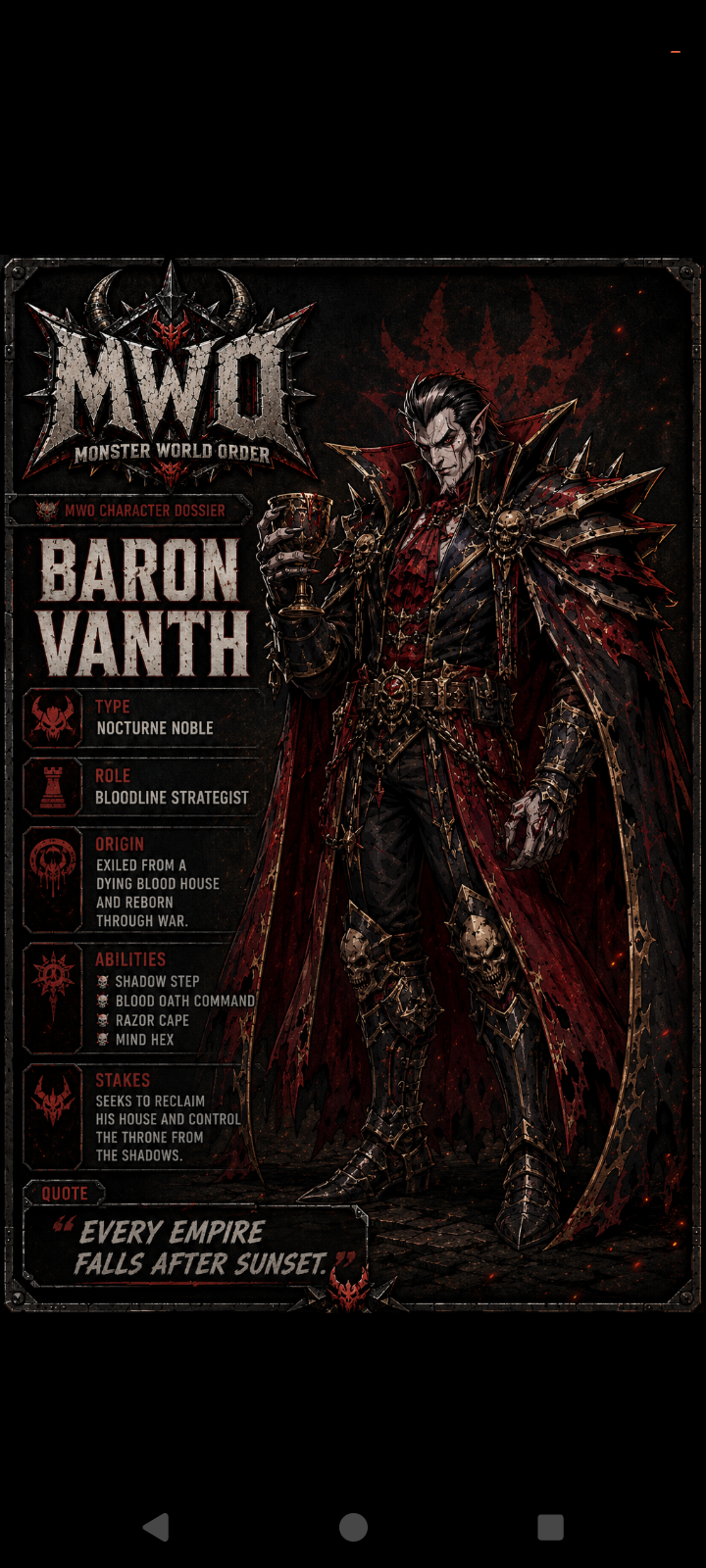 Baron Vanth — Monster World Order character portrait